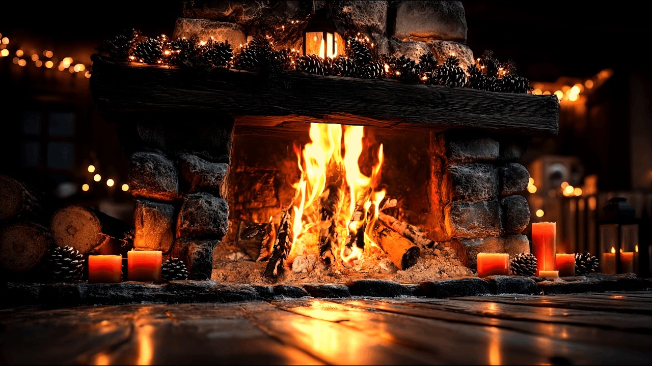 Relaxing Cozy Warm Cabin Fireplace Ambience 4K (12 Hours) with Soft Crackling Logs for Stress Relief