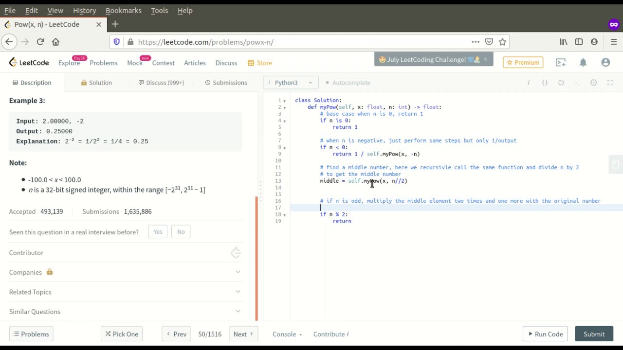 [LeetCode] 50. Pow(x, n) - YouTube