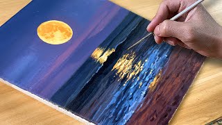 Painting Full Moon Seascape / Acrylic Painting / Correa Art