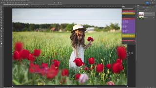 Adding pretty tulip red meadow photos to your image in Photoshop and blending to match