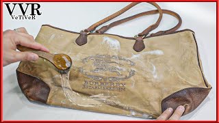 [ASMR] Restore Vintage Burberry Shopper Bag Cleaning,Wax,Dye  -4k 👜🕸🕷👻 Happy Halloween :D