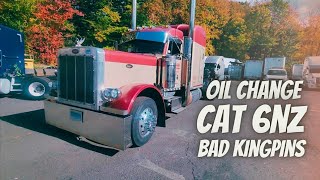 Changing the oil in my Peterbilt 379 | CAT 6NZ | Bad king pins | Bringing used oil to Autozone |