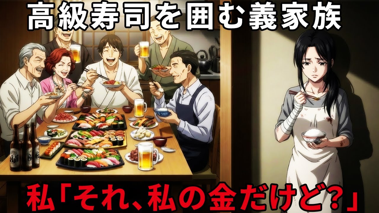 【スカッとする話】「貧乏人は台所の隅で食え」と高級寿司を囲む夫と義両親。私が通帳を叩きつけ「全額返金」を求めた修羅場