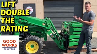 tiny pallet forks lift huge weight! for the john deere 1025r