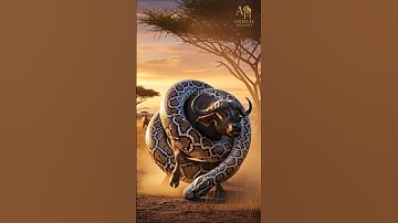 dramatic a Giant Python Crushes a Young Buffalo in the African Savanna #PythonVsBuffalo  #Savanna