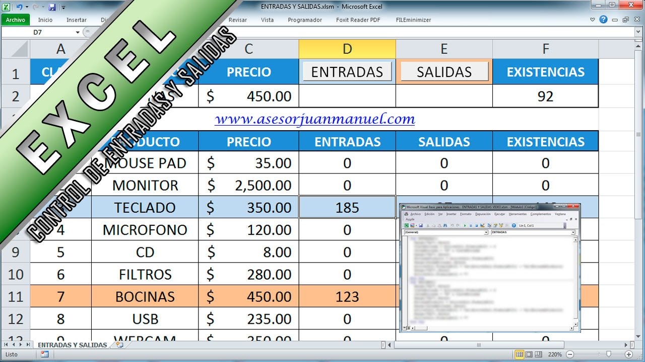 Extracto borde Adición Control de entradas y salidas en excel - Asesor Juan Manuel - YouTube