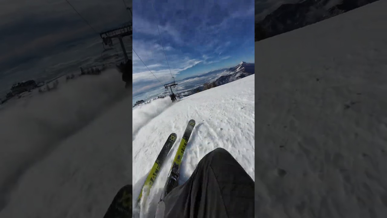 60 y. old ski instructor shredding too fast for me, almost. Skiing in Slovenia, Krvavec.