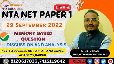 NTA NET Paper 1 | 29 September 2022 Question Discussion | NET paper 1 answer | key to success|