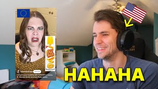 American reacts to American things that make Europeans CRINGE