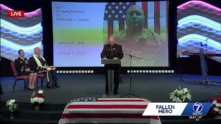 Brother of Master Sgt. Noah Tietjens' reads letter written by his mother at funeral