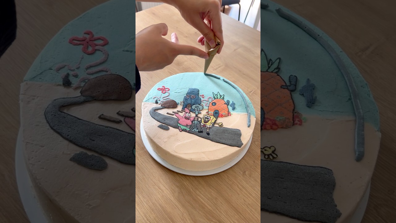 Spongebob Cake Tutorial 🍍 🧽 #foodshorts #spongebob #caketutorial #trends