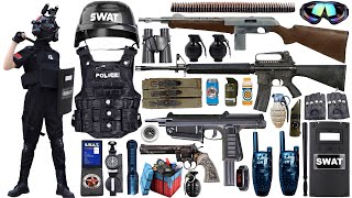 Special police weapon toy set unboxing, M4A1 assault rifle, rocket launcher, tactical helmet, bomb
