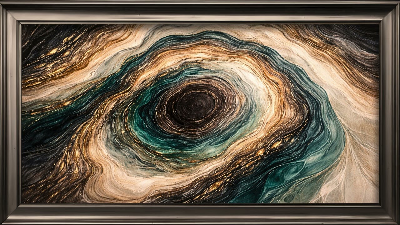 Luxury Abstract Golden Black Fluid Ambient Art Frame TV Art Decor 4k Screensaver TV Wall Art Decor