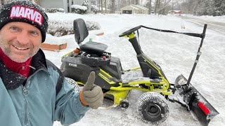 RYOBI 100AH RIDING MOWER PLOWS SNOW LIKE A CHAMP FOR THIRD WINTER IN A ROW!