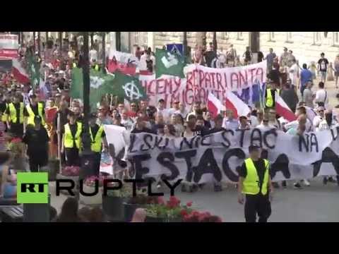 Poland , Thousands take to the streets of warsaw to protest against mass migration