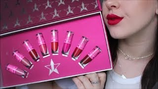 Jeffree star cosmetics Red \& pinks mini velour liquid lipsticks swatches!