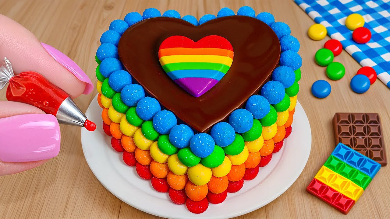 Satisfying Rainbow Heart Cake Decorating Ideas | Mini Chocolate Cake ...