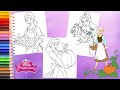 Disney Princess Belle &amp; Cinderella Holding Pumpkin Tiana Baking Halloween Cookies Coloring pages