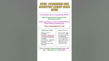 UPSC Geo Scientist CGSE Admit Card 2023 | UPSC Geologist | #geoscientist #upsc #shorts