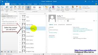 How to print contact with notes or contact notes only in Outlook