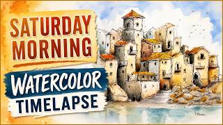 Paint this Simple Watercolor Village | learn Ink Details with Soft Washes screenshot 5