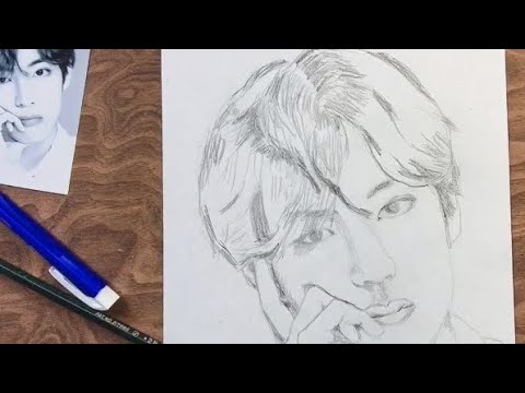 Bts V Drewing Btsテテデッサン My Father Drew It He Is 72 Years Old Bts V デッサン 似顔絵 正月の帰省中に父に描いてもらいました Youtube