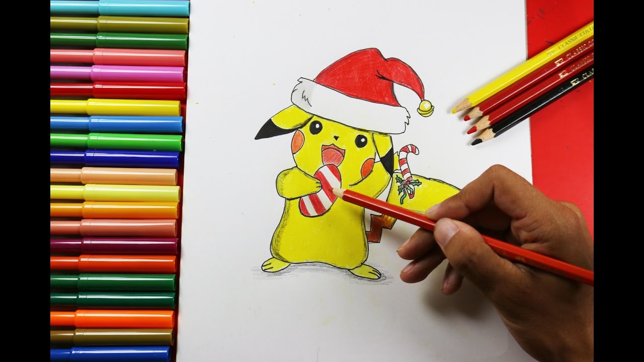 How to Draw Pikachu with A Christmas Hat - Cómo dibujar Pikachu con un