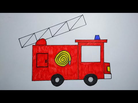 رسم عن الدفاع المدني رسم سيارة اطفاء بطريقة سهلة رسم سهل جدا
