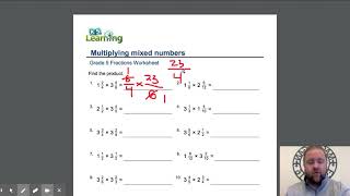 Grade 5 Fractions Worksheet - Multiplying mixed numbers