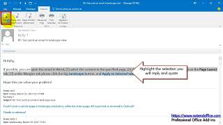 How to reply with quoting a selction of original message in Outlook