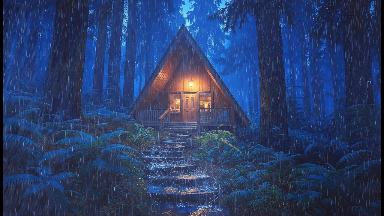 Rain on Cozy Cabin in Forest at Night 🌧️ Deep Sleep Rain Sounds, Relaxing Rain Ambience for Sleeping