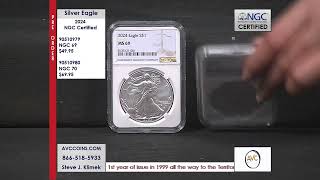 2024 Silver Eagle Uncirculated, Rolls, MS69, and MS70