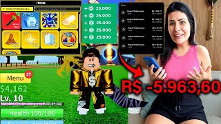 TROLLEI MINHA ESPOSA PEGUEI O CARTÃO DELA E COLOQUEI MUITOS ROBUX NO BLOX FRUITS