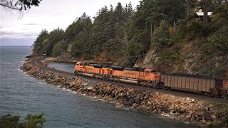 [4K] BNSF Northbound Coal PNW Coastline / Clarks Point, Bellingham WA