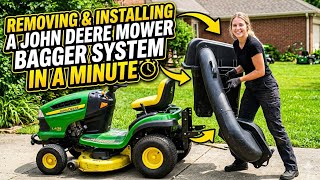 John Deere riding mower bagger removal in a minute 