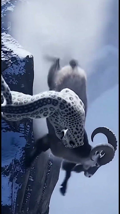 Unbelievable! Snow Leopard Hunts a Mountain Goat on the Cliffs.#predator #snowleopard #goat