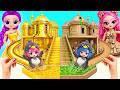 RUMI and MIRA Build Gold VS Cardboard Doll House for GUGUGAGA Penguin! Best DIYs for Dolls!