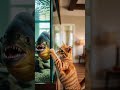Cat: "Looks delicious!" Fish: "You too!" 🤤 #shorts #cat #piranha