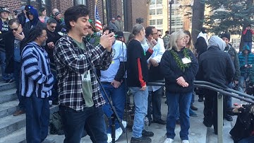 Hash Bash organizer reads message from musician Laith Al-Saadi