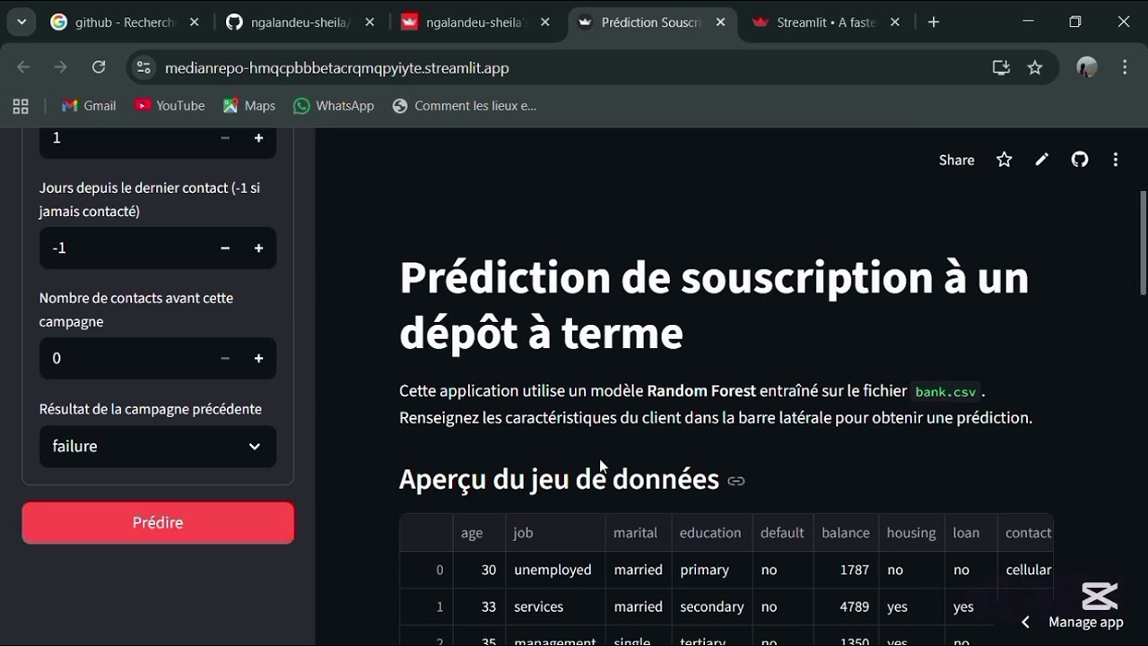 APPLICATION DE PREDICTION DE **Souscription De Depot À Terme** - par NGALANDEU KWEMO Sheila