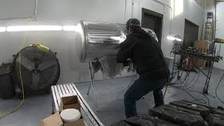 High speed sanding a new aluminum fuel tank.