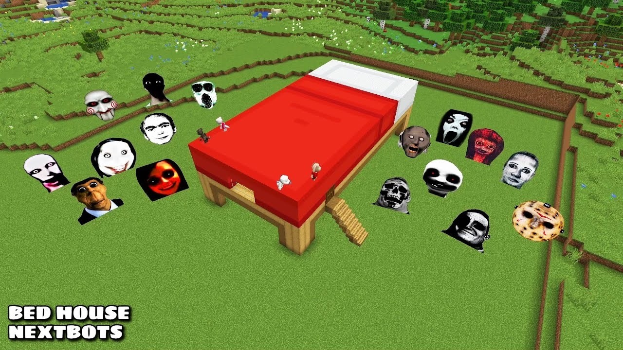 SURVIVAL BED HOUSE WITH 100 NEXTBOTS in Minecraft - Gameplay - Coffin Meme