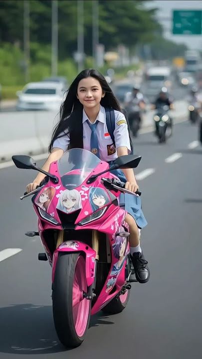 cewek SMA naik motor sport