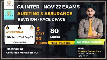 NOV 2022 - CA INTER AUDIT - FACE 2 FACE CLASSES - CHENNAI - DETAILS