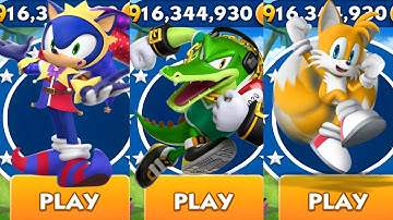 Sonic Dash - Jester Sonic vs Vector vs Tails - All Characters Unlocked- Gameplay