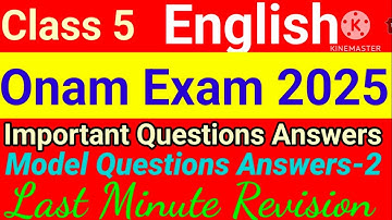 Class 5 English Onam Exam Model Question paper 2025| Class 5 English Onam Exam important questions 