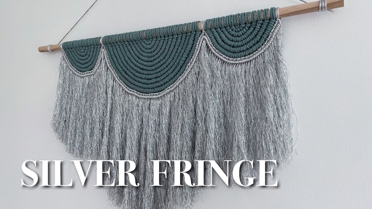 Cute MACRAME WALL HANGING with semi-circle patter and silver fringe