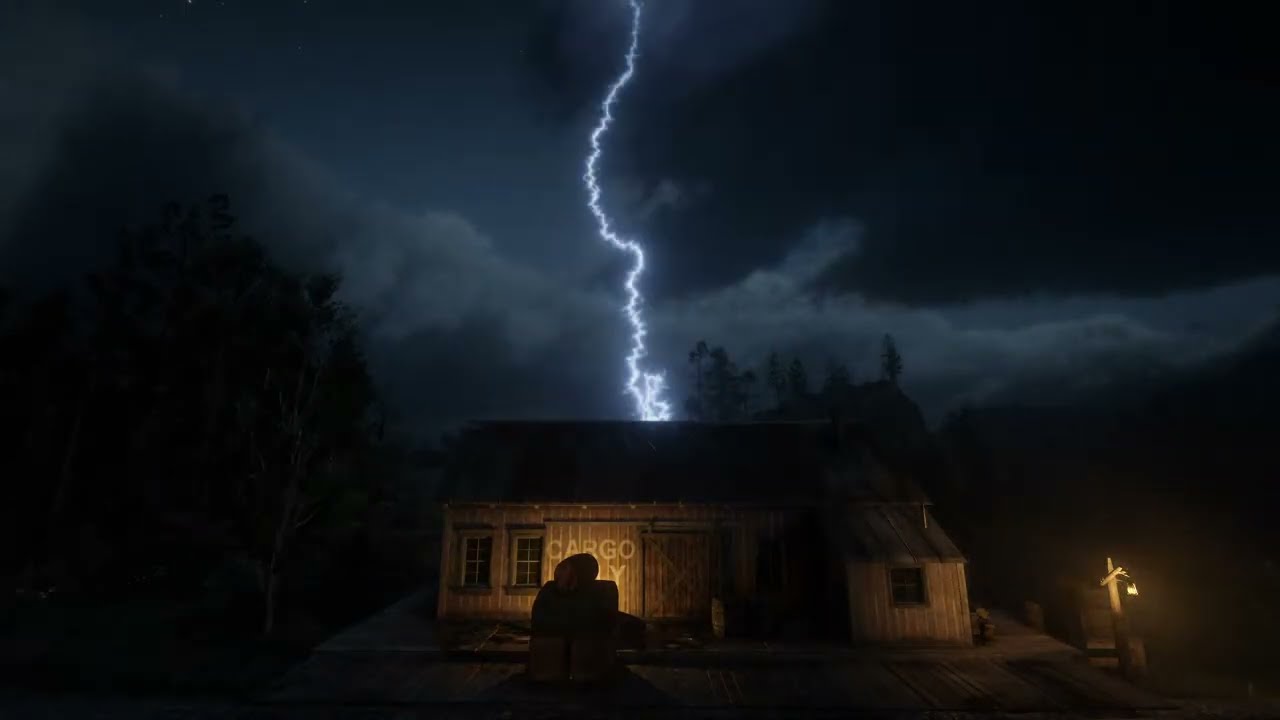 RDR2 Night Thunderstorm | 8 Hours of Heavy Rain, Thunder & Lightning ASMR for Sleep & Focus