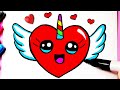 Como desenhar um coração com asas Unicórnio fofo Kawaii ❤ Desenhos Kawaii - Desenhos para Desenhar