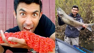 CATCH and COOK: Salmon Roe!! - RAW AND COOKED